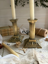 Load image into Gallery viewer, Pair Decorative Brass Column Candlesticks