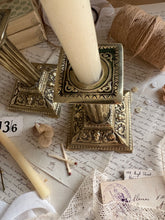 Load image into Gallery viewer, Pair Decorative Brass Column Candlesticks