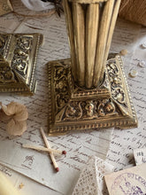 Load image into Gallery viewer, Pair Decorative Brass Column Candlesticks
