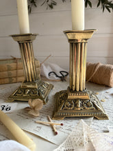 Load image into Gallery viewer, Pair Decorative Brass Column Candlesticks