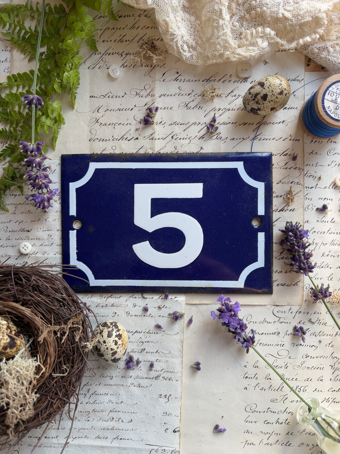 Vintage French Enamel Door Number 5