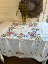 Load image into Gallery viewer, Vintage Square Embroidered Tablecloth with Six Matching Napkins