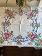 Load image into Gallery viewer, Vintage Square Embroidered Tablecloth with Six Matching Napkins
