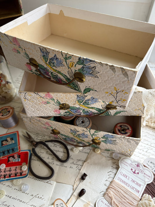 Vintage Tabletop Floral Paper-Covered Drawer Set – Mid-Century