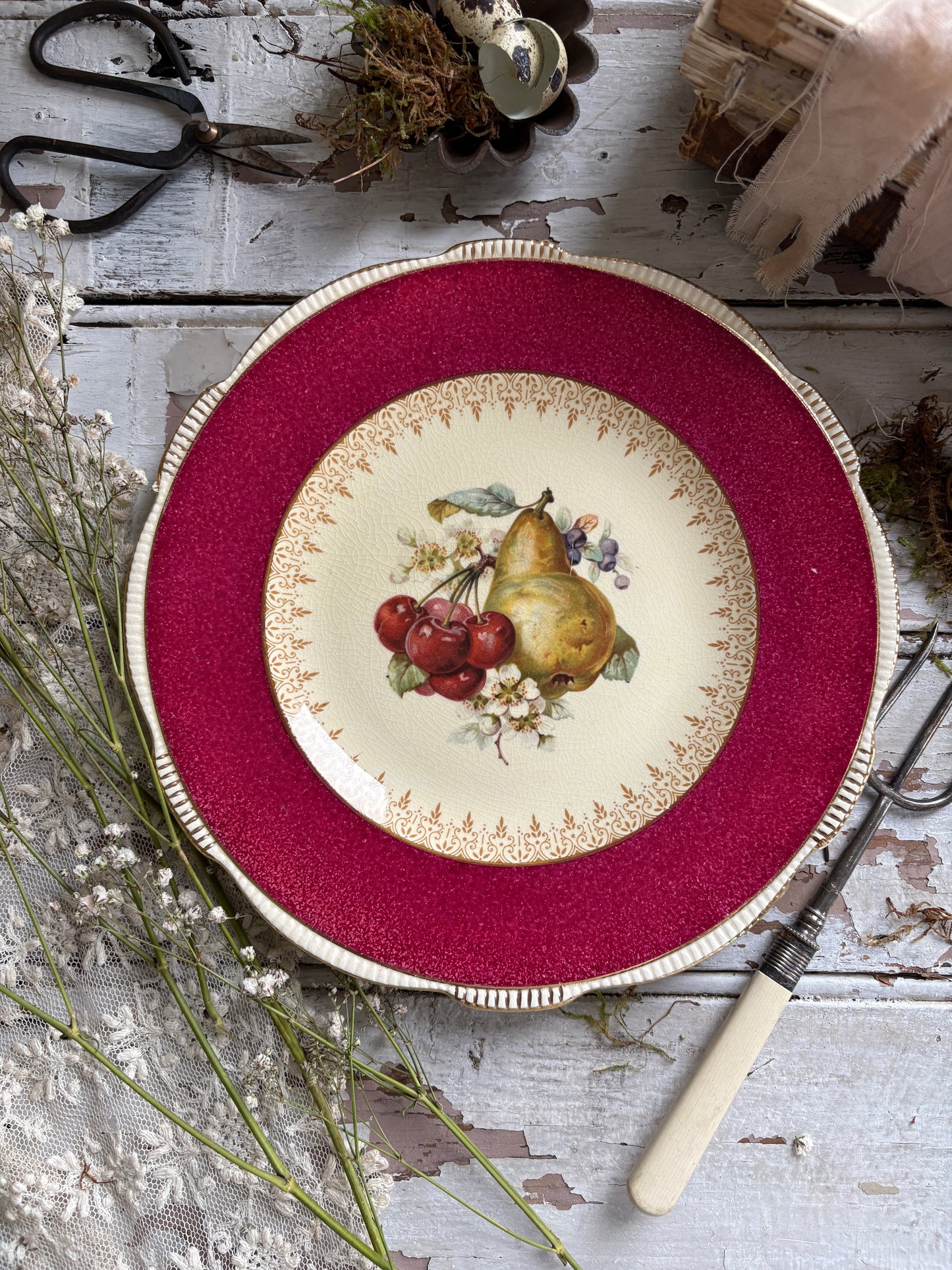 Antique Burleigh Ware Dinner Plates with Fruit Designs