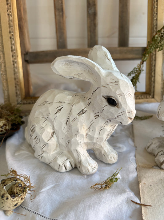 Pair of White Resin Rabbit Figurines