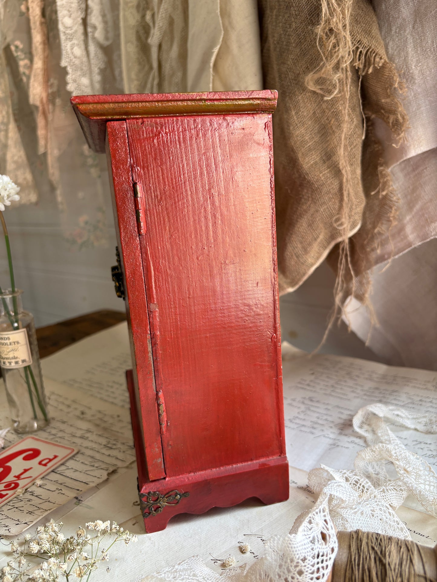 Red Hand Painted Display Cabinet