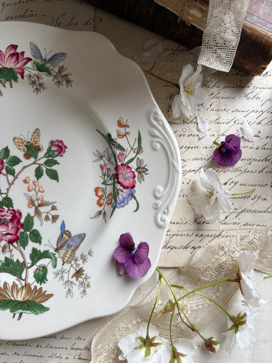 Wedgwood Floral Plate Vintage Botanical Design with Butterflies