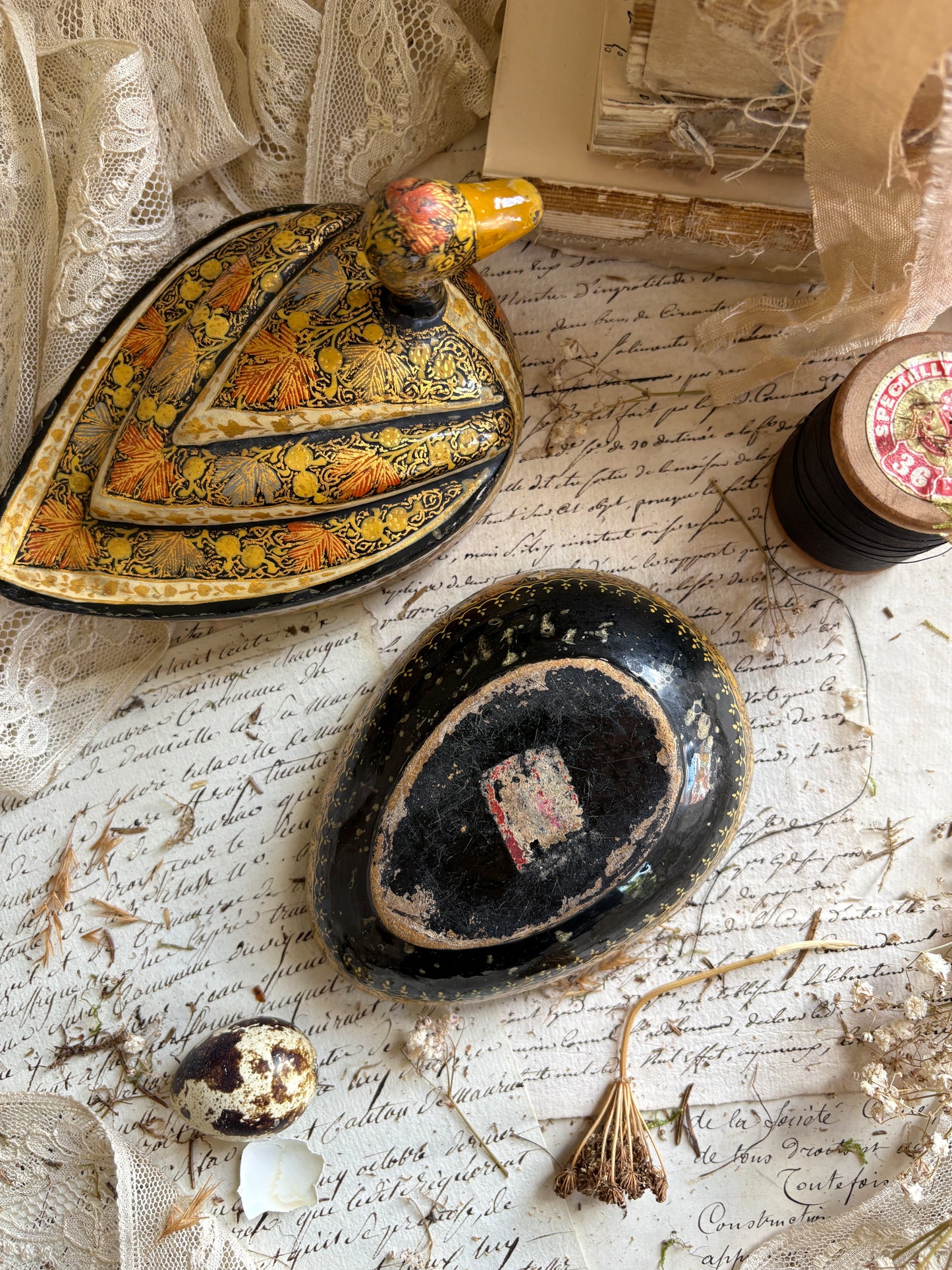 Antique Papier Mâché Lidded Duck Box