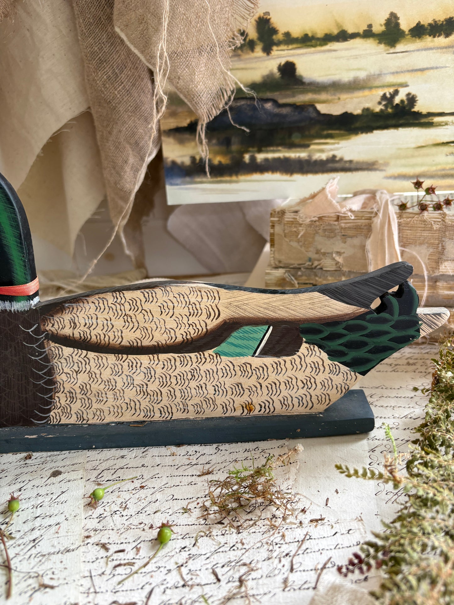Vintage Hand Painted Wooden Mallard Duck Decoy