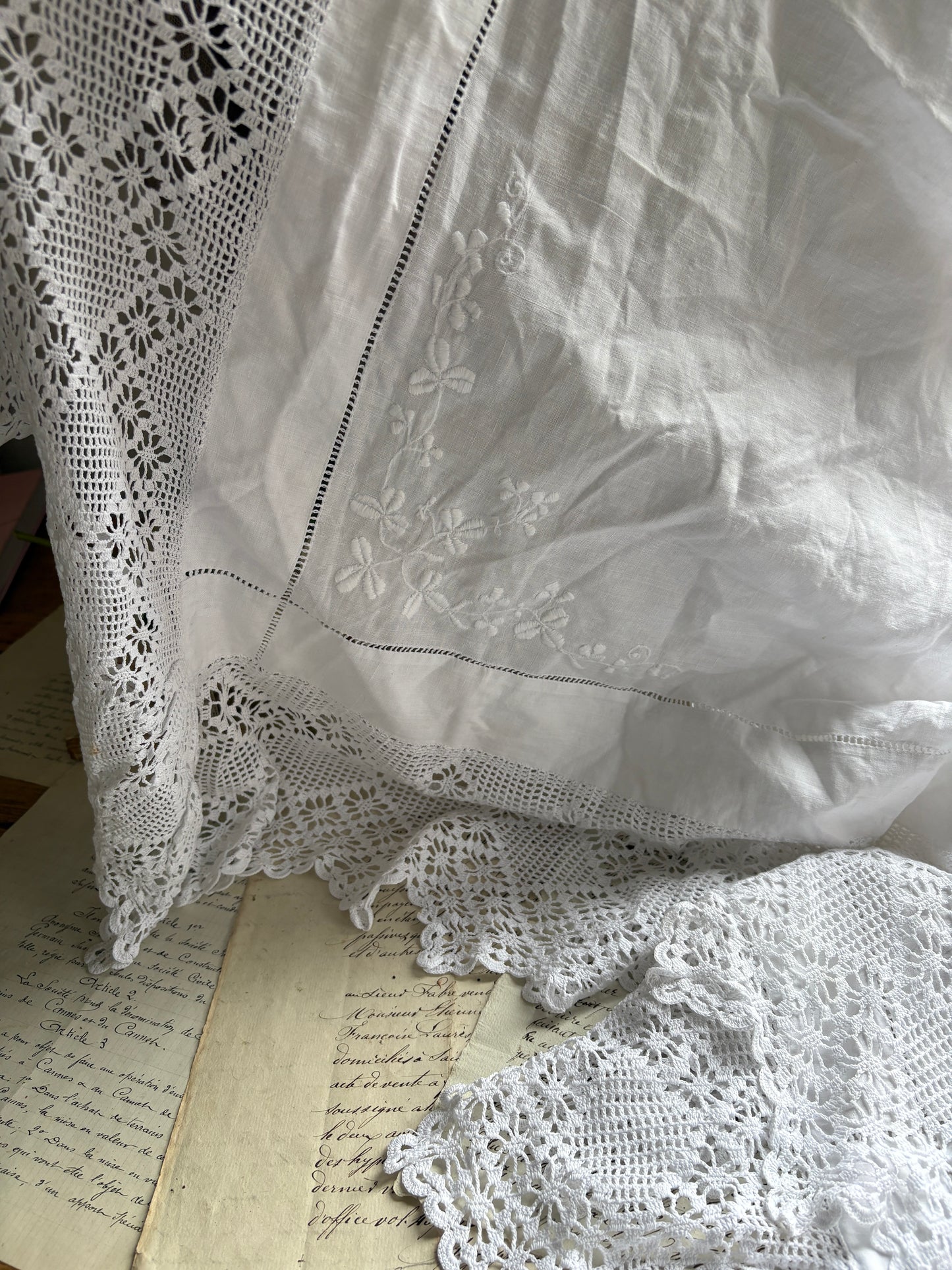 Vintage White Linen Tablecloth