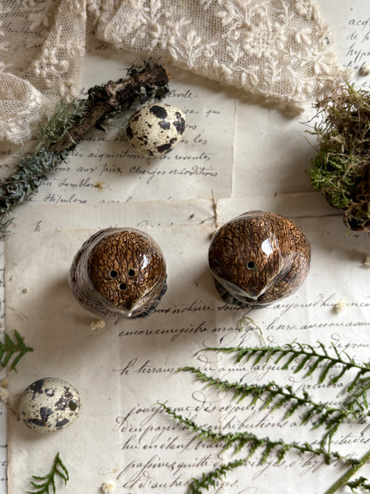 Pair of Quail Owl Salt & Pepper Pots