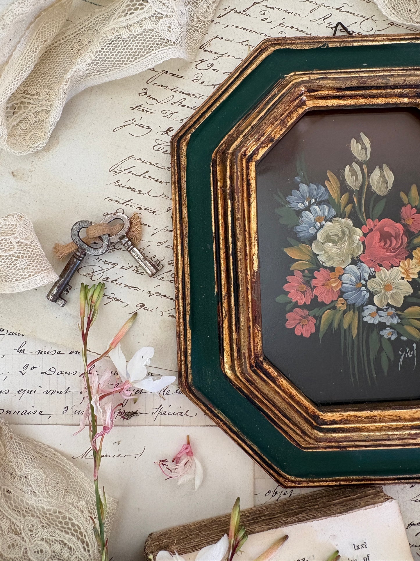Pair of Vintage Mid-Century Italian Florentine Miniature Oil Paintings