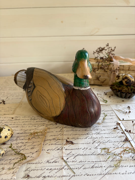 Vintage Hand Carved & Hand Painted Wooden Mallard Duck Decoy