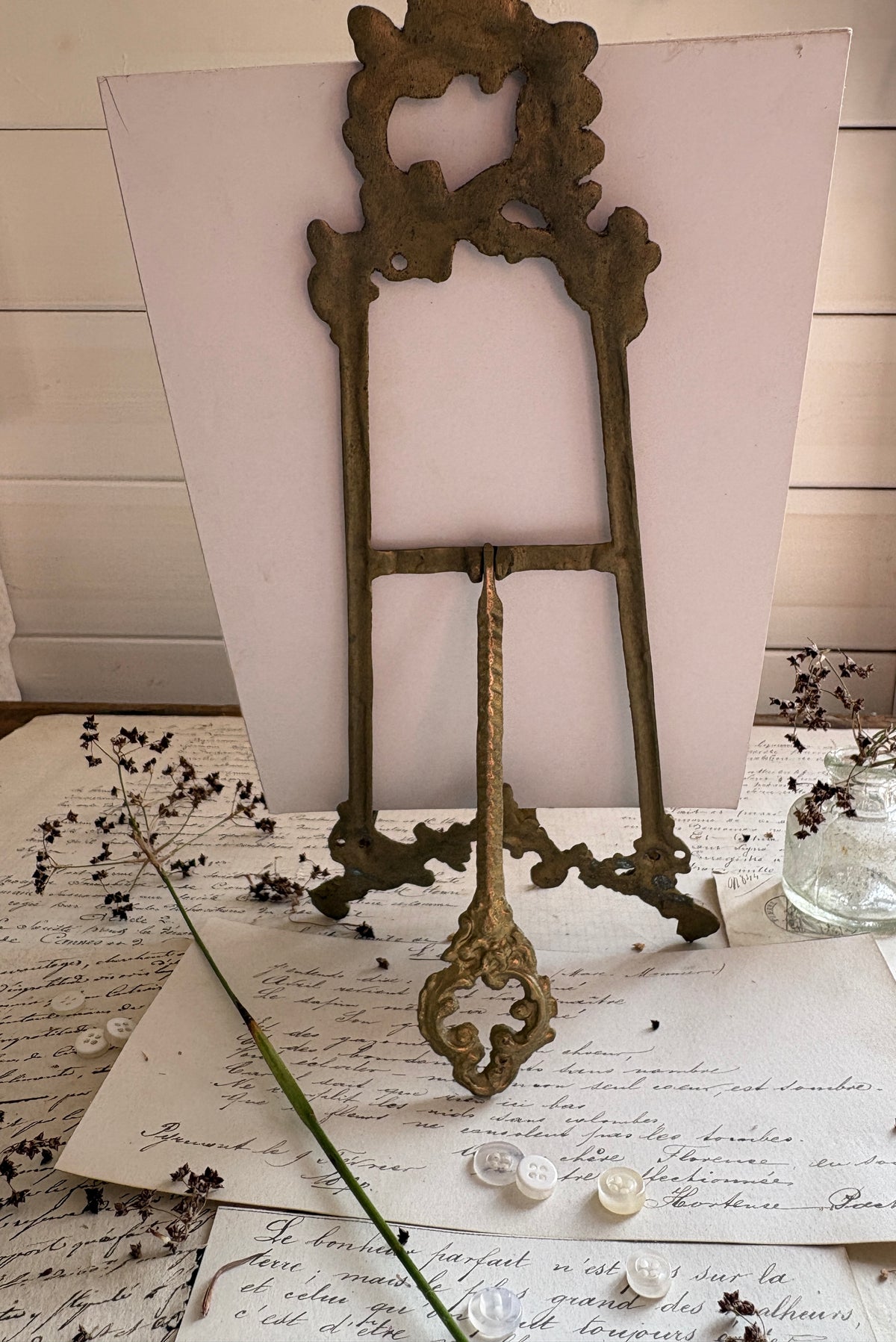 Vintage Ornate Brass Tabletop Easel