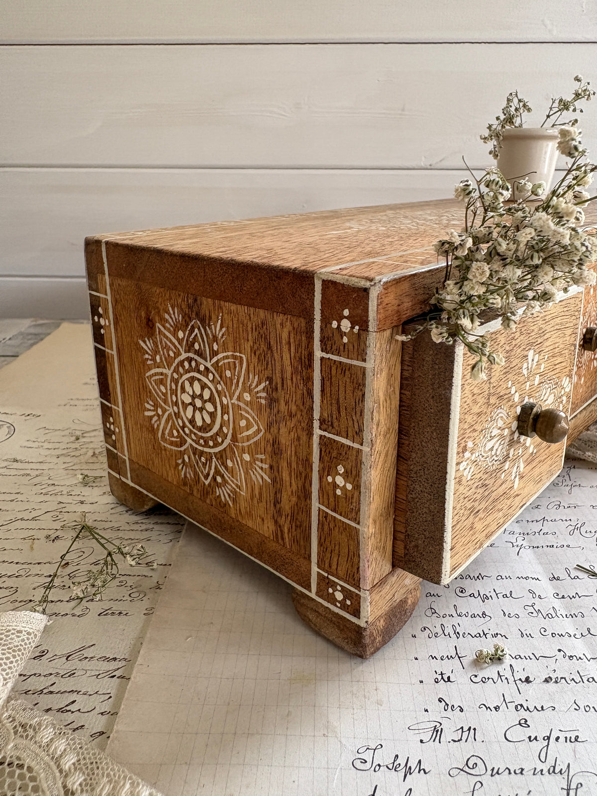 Vintage Style 3 Drawer Wooden Organiser
