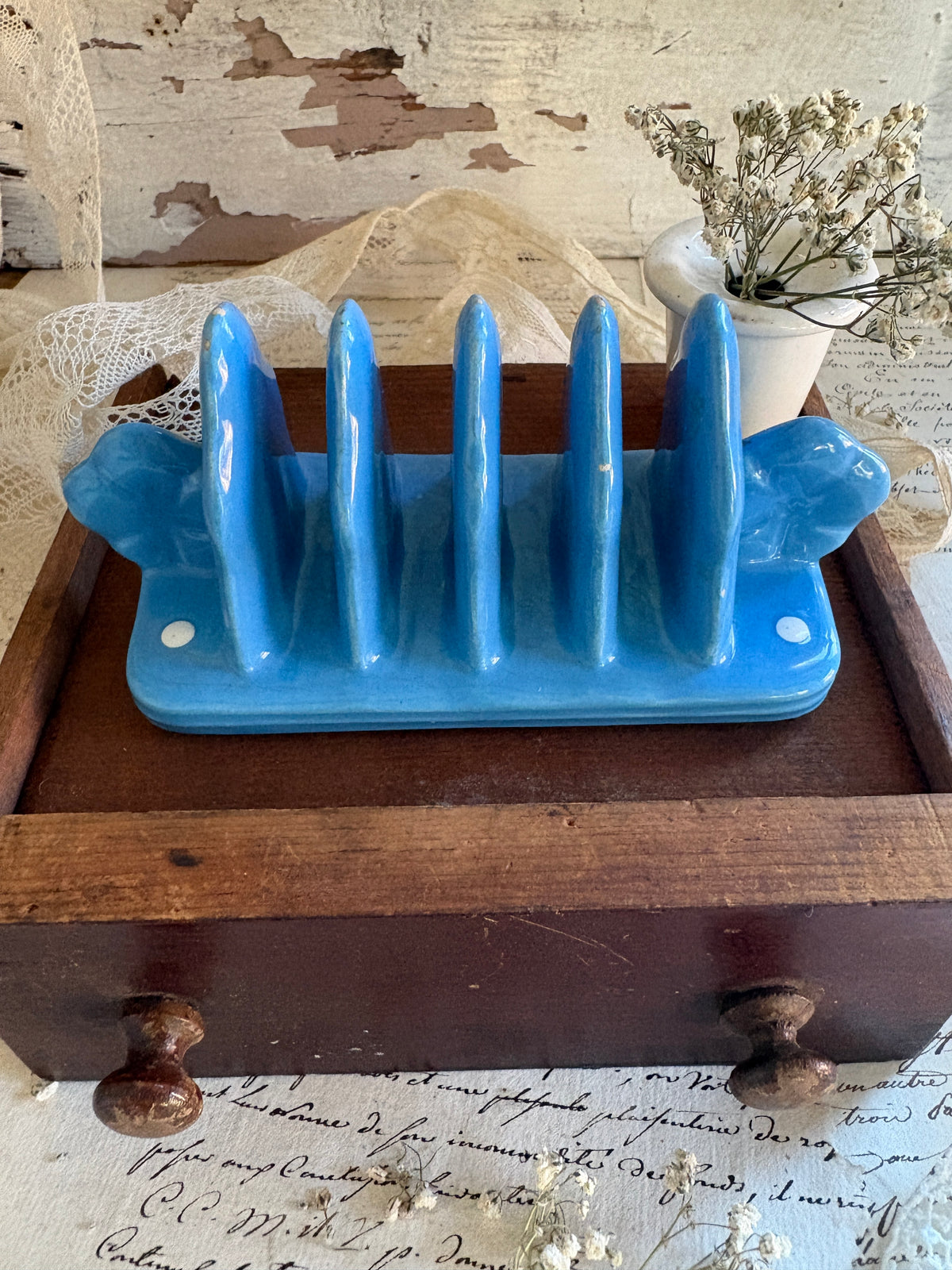 Vintage 1930s T.G. Green 'Blue Domino' Ceramic Toast Rack