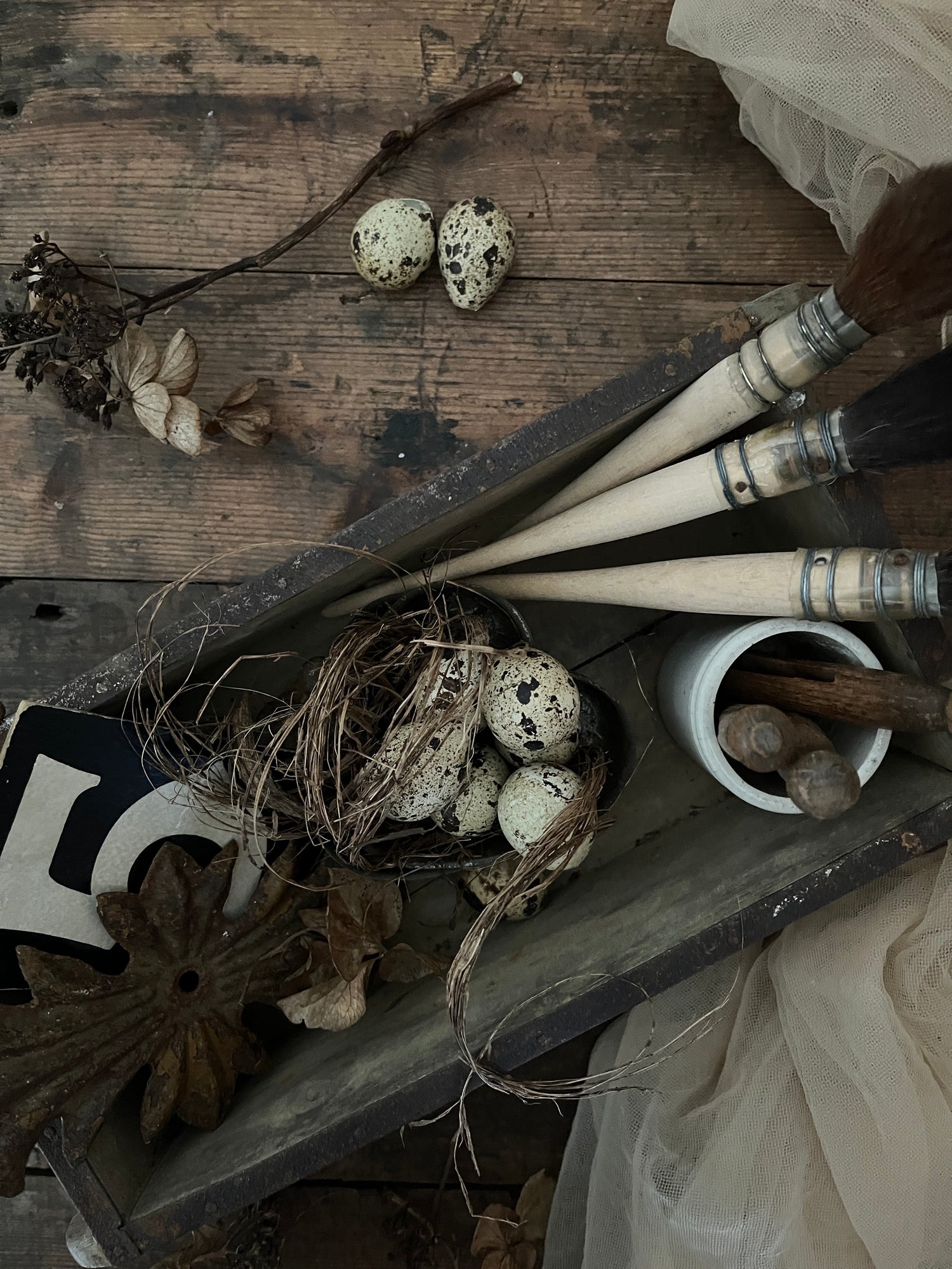 Collection of vintage cotton spools and old vintage lace vintage threads on card old vintage magnifying glass