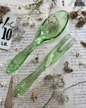 Load image into Gallery viewer, green glass salad servers
