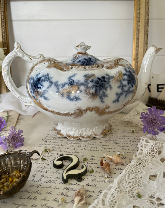 antique blue decorative teapot