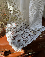 Load image into Gallery viewer, vintage lace and linen tablecloth
