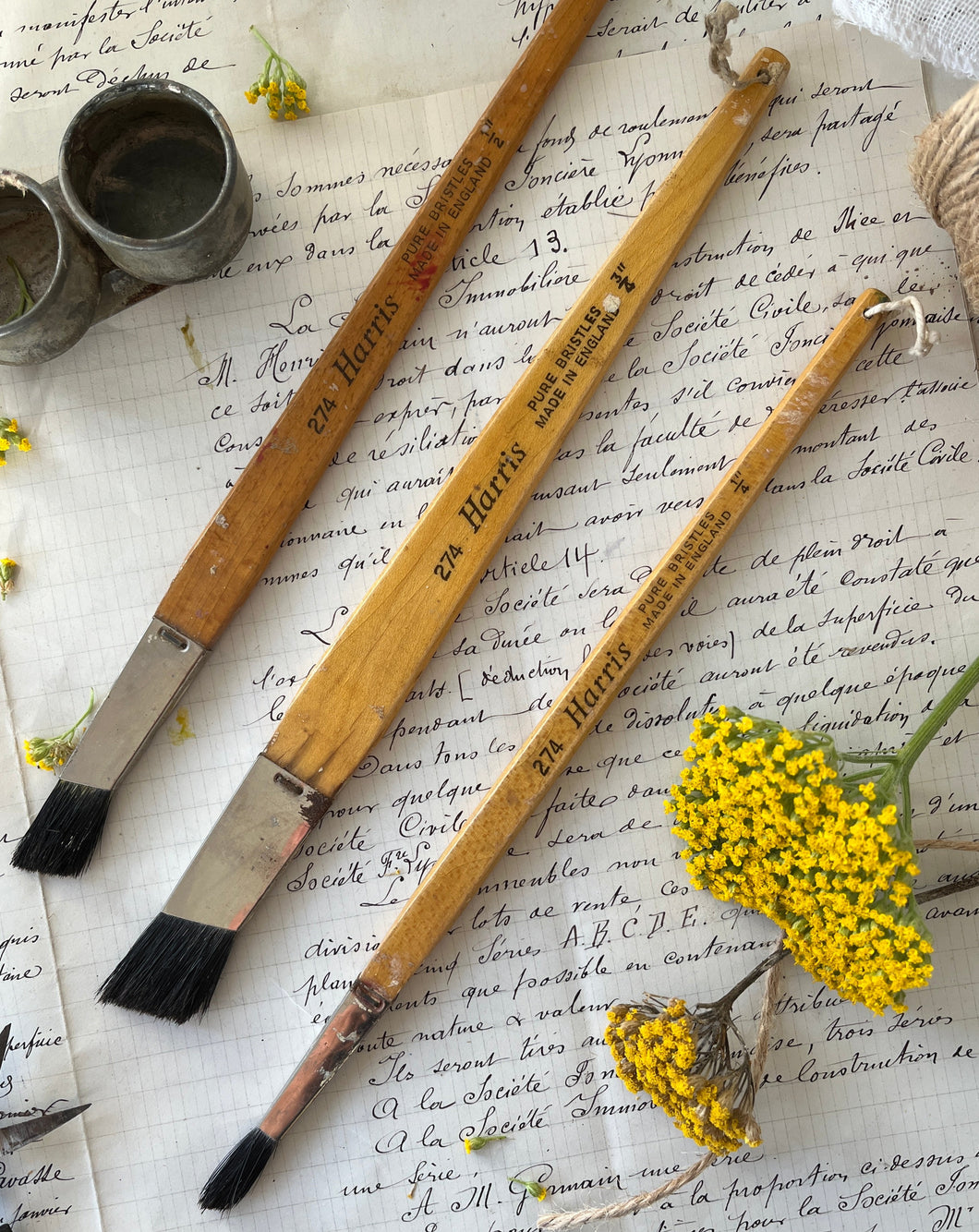 three vintage harris brushes