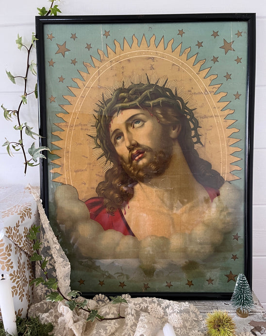 old vintage framed picture of jesus