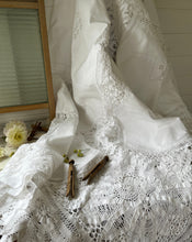 Load image into Gallery viewer, large vintage lace and linen tablecloth
