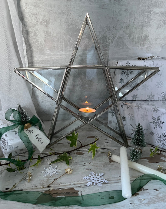 Large glass star candle holder