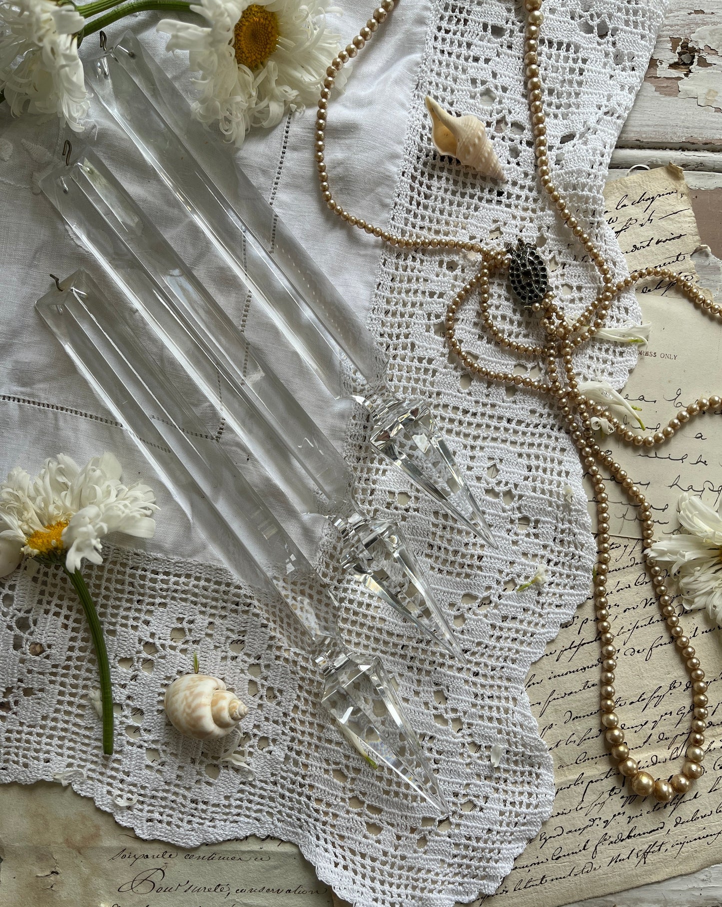 Set of Three Vintage Cut Glass Droplets