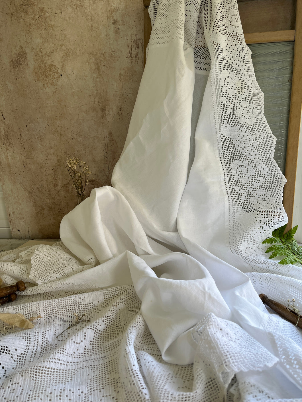 Vintage Lace  Linen Tablecloth