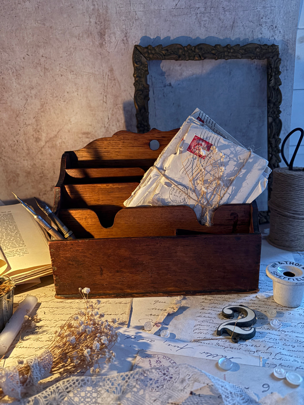 Vintage Oak Letter Rack