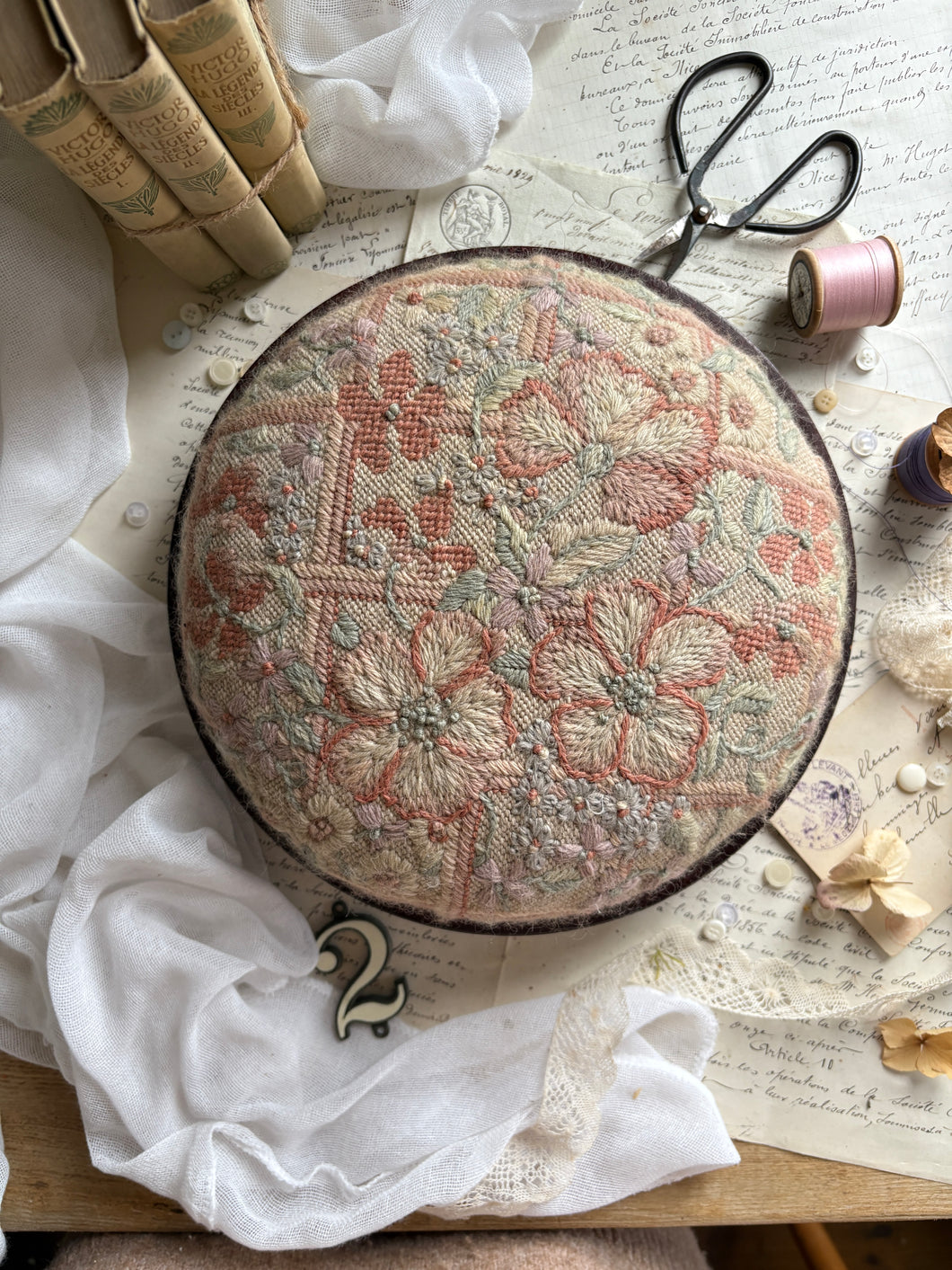 Needlework Vintage Round Footstool