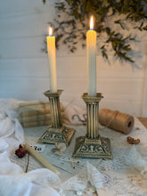 Load image into Gallery viewer, Pair Decorative Brass Column Candlesticks
