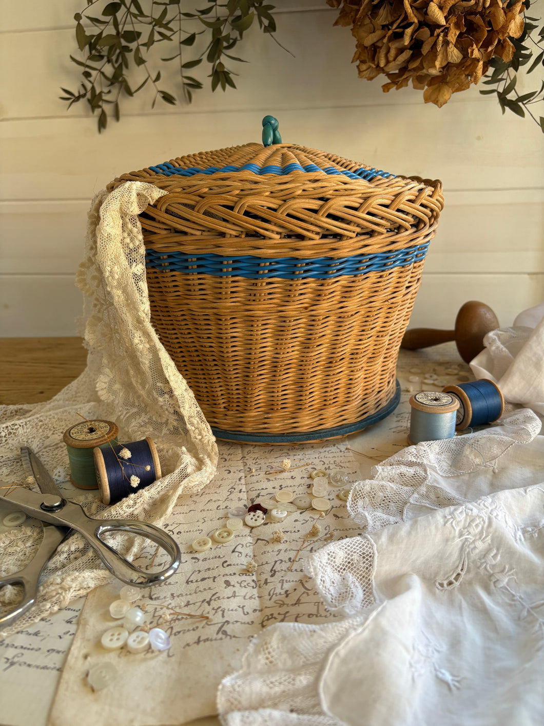 Vintage Wicker Lidded Basket