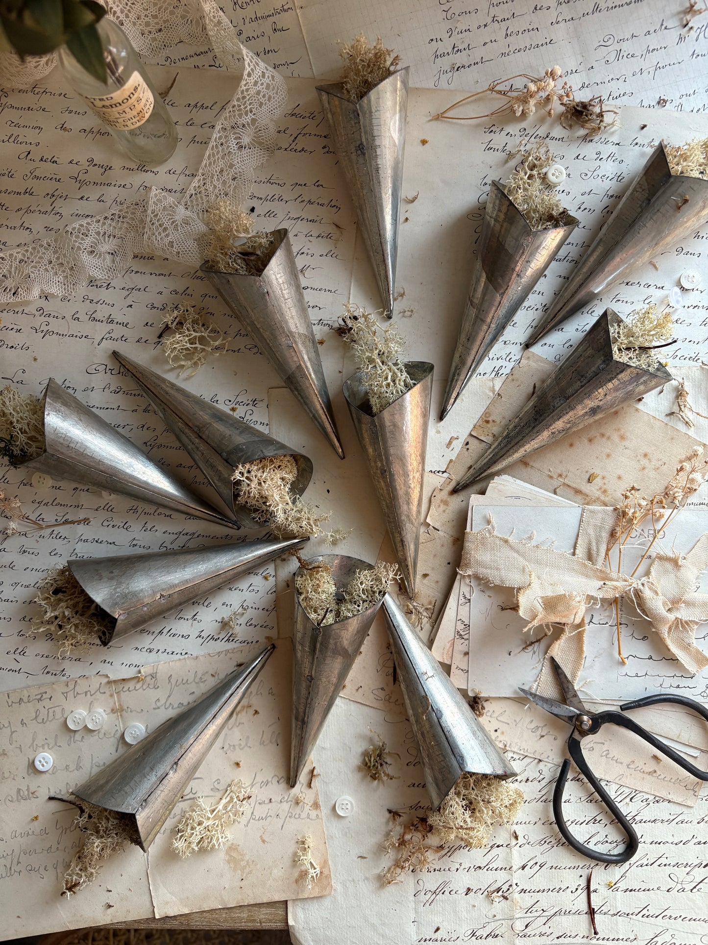Set Of Nutbrown Vintage Cream Horns