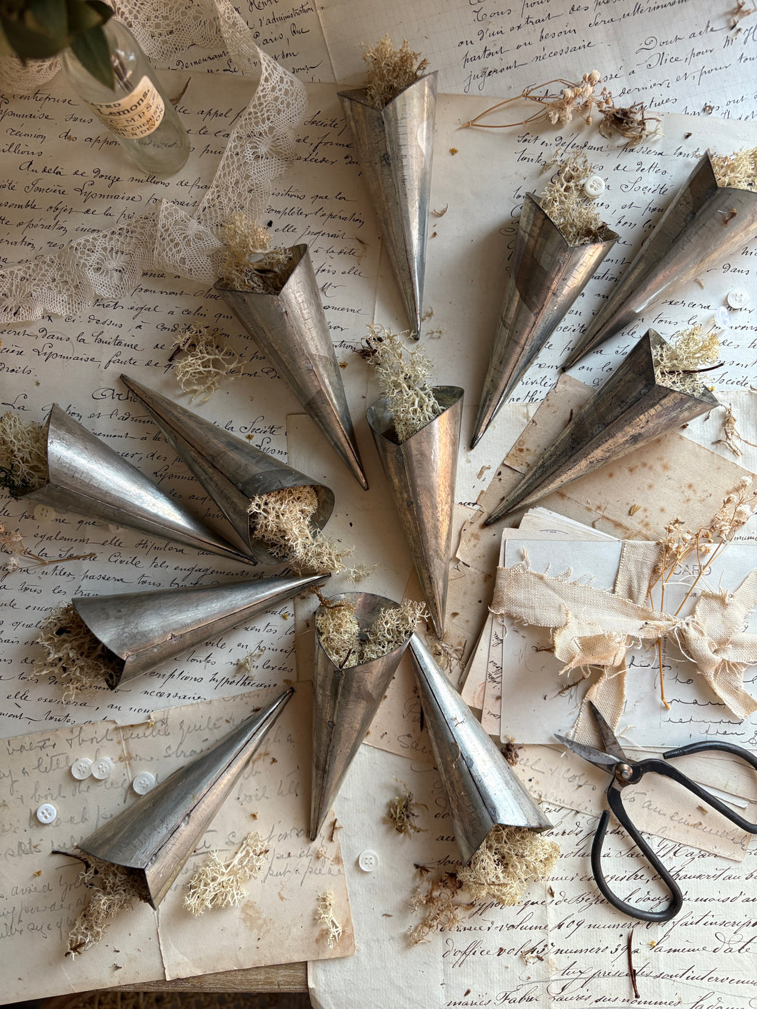 Set Of Nutbrown Vintage Cream Horns