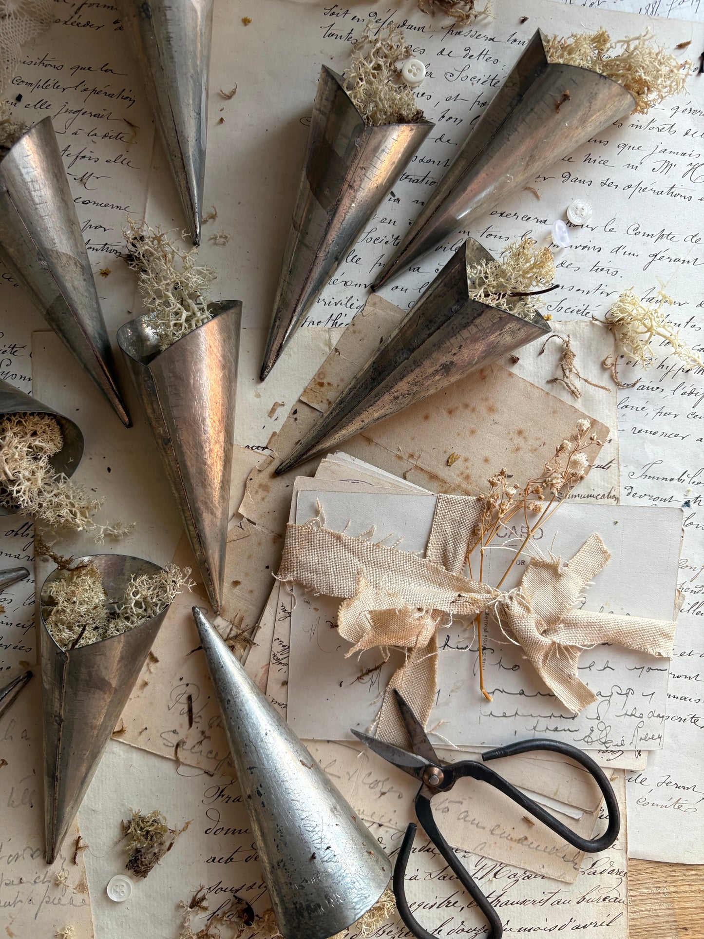 Set Of Nutbrown Vintage Cream Horns