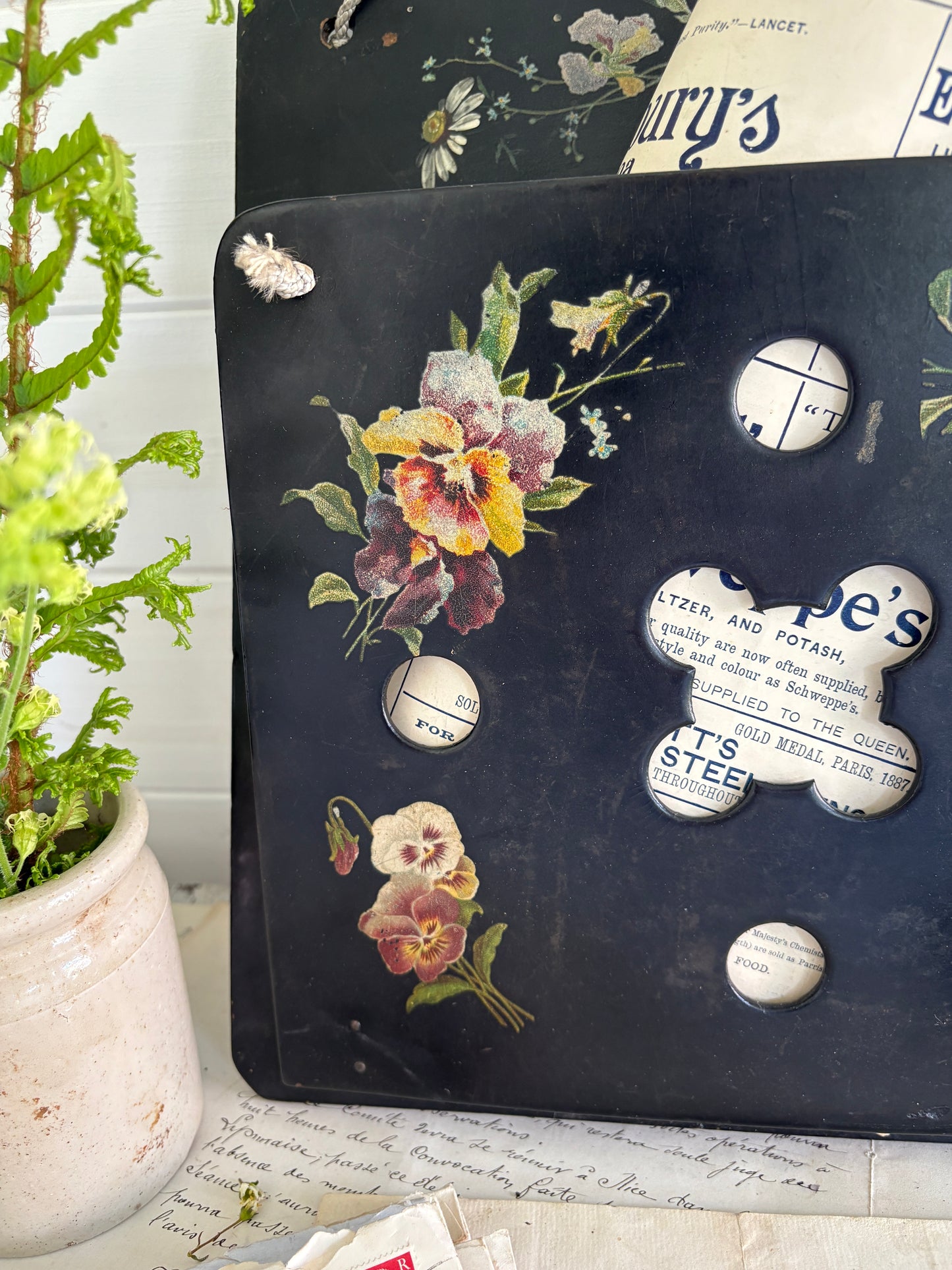 Antique Black Lacquered papier Mache Wall Holder