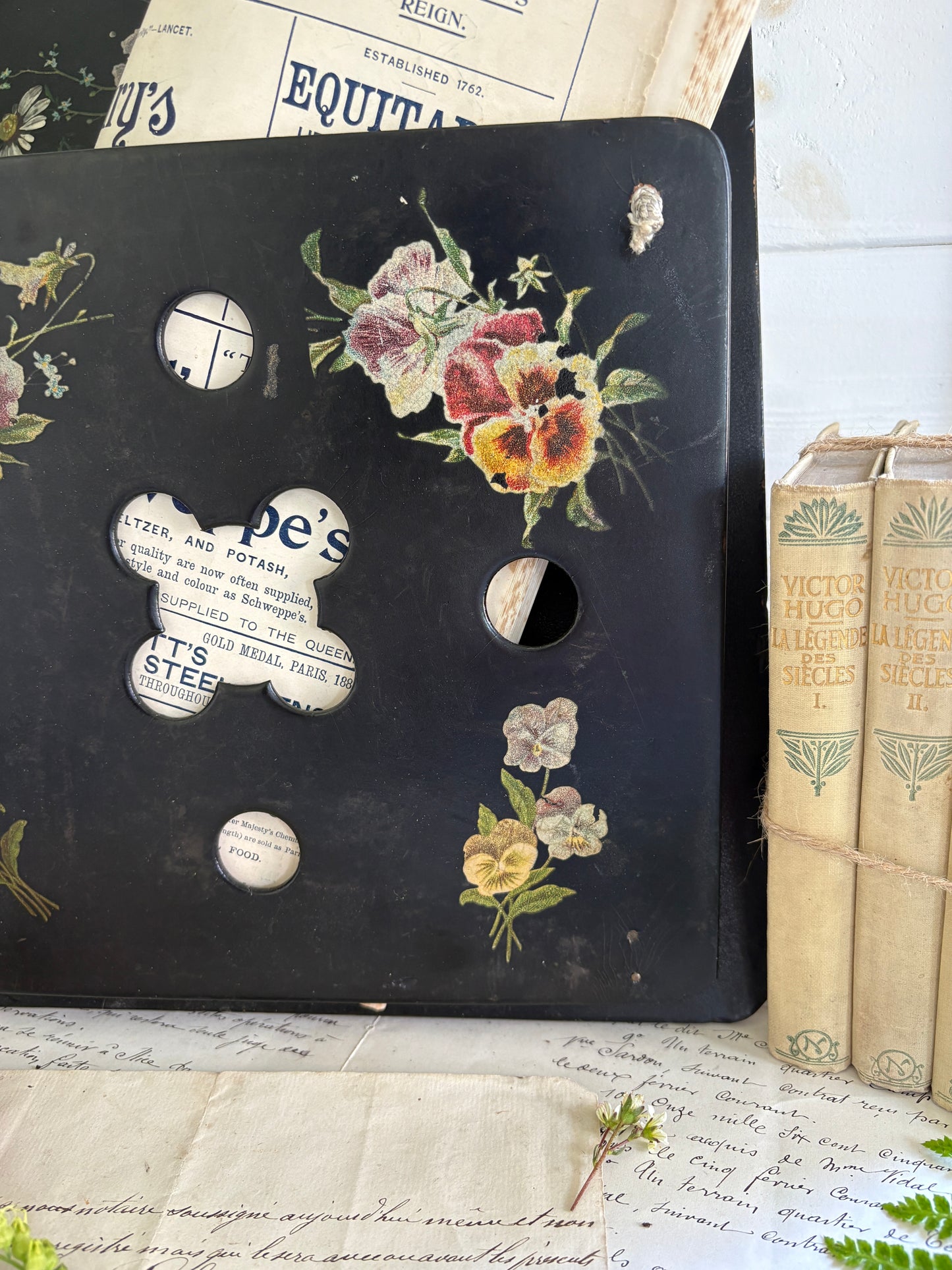 Antique Black Lacquered papier Mache Wall Holder