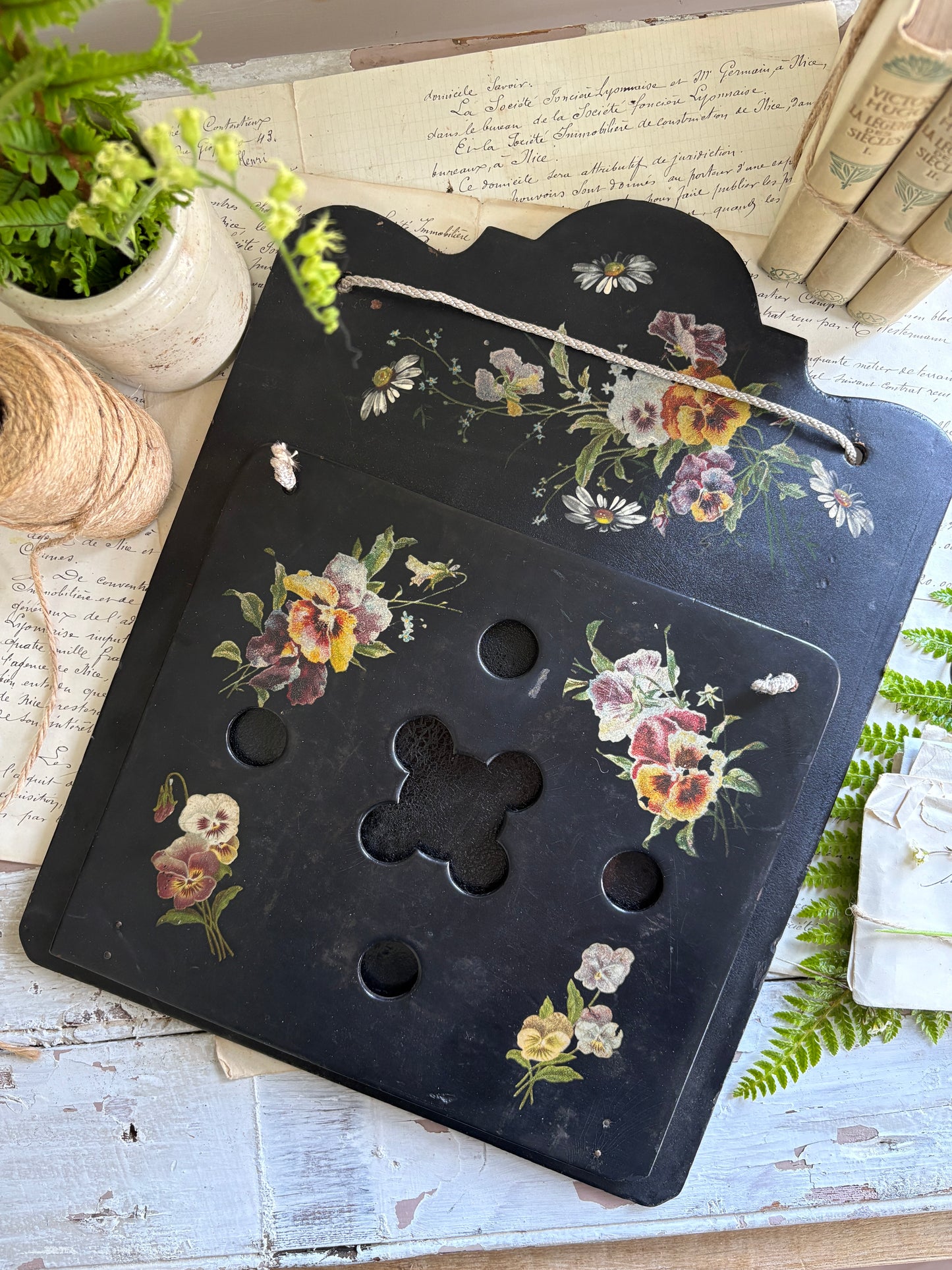 Antique Black Lacquered papier Mache Wall Holder