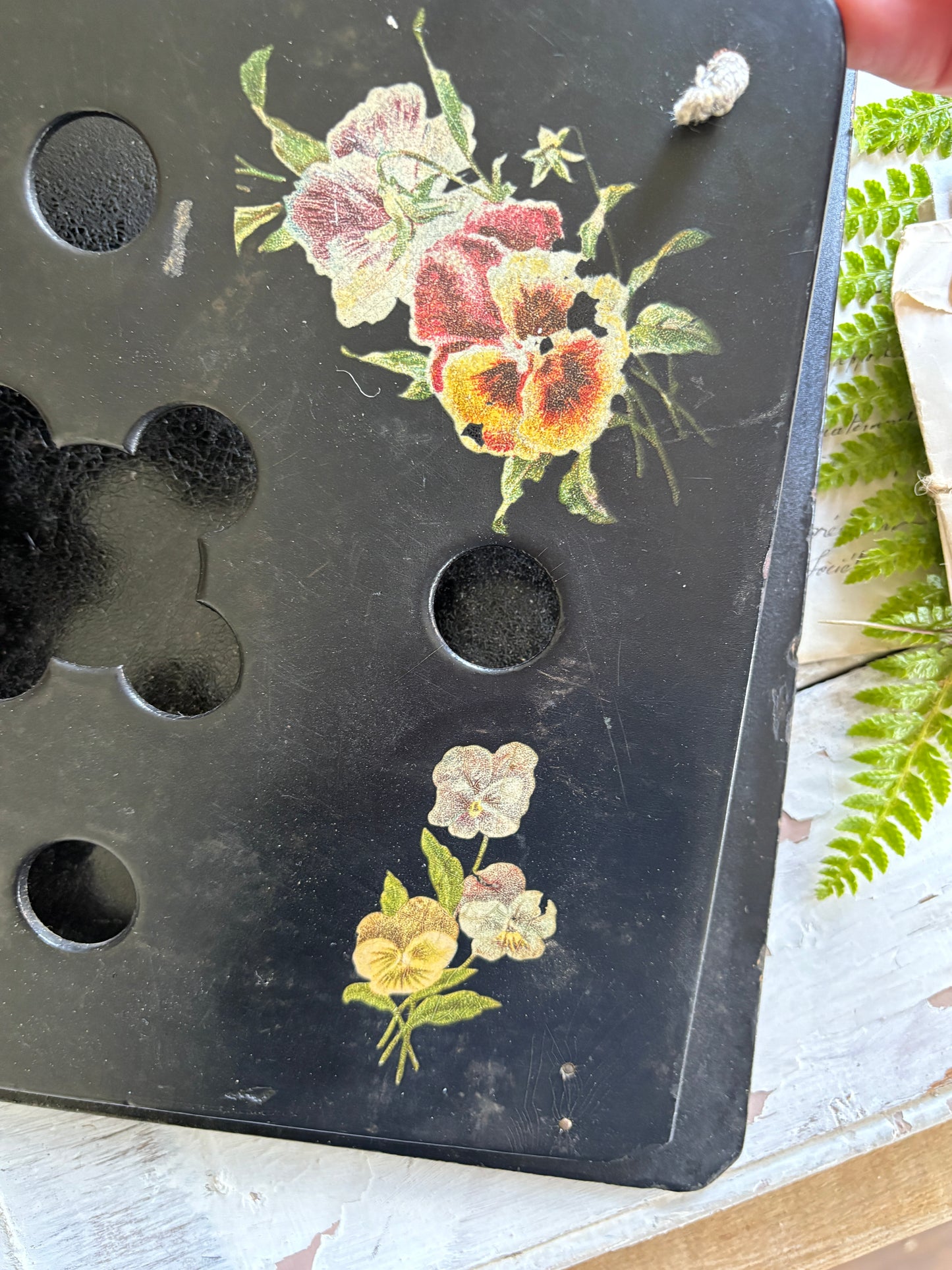 Antique Black Lacquered papier Mache Wall Holder