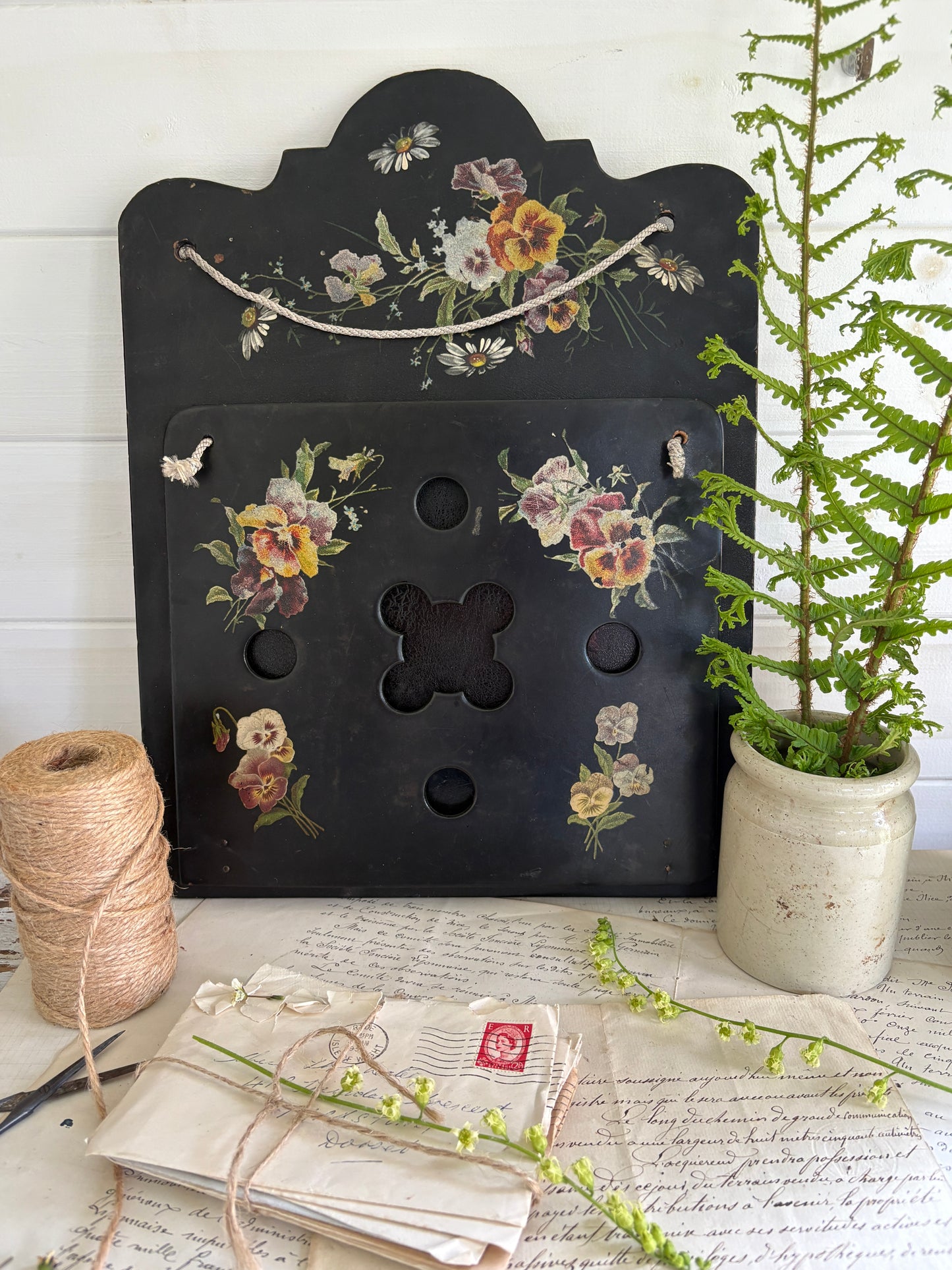Antique Black Lacquered papier Mache Wall Holder