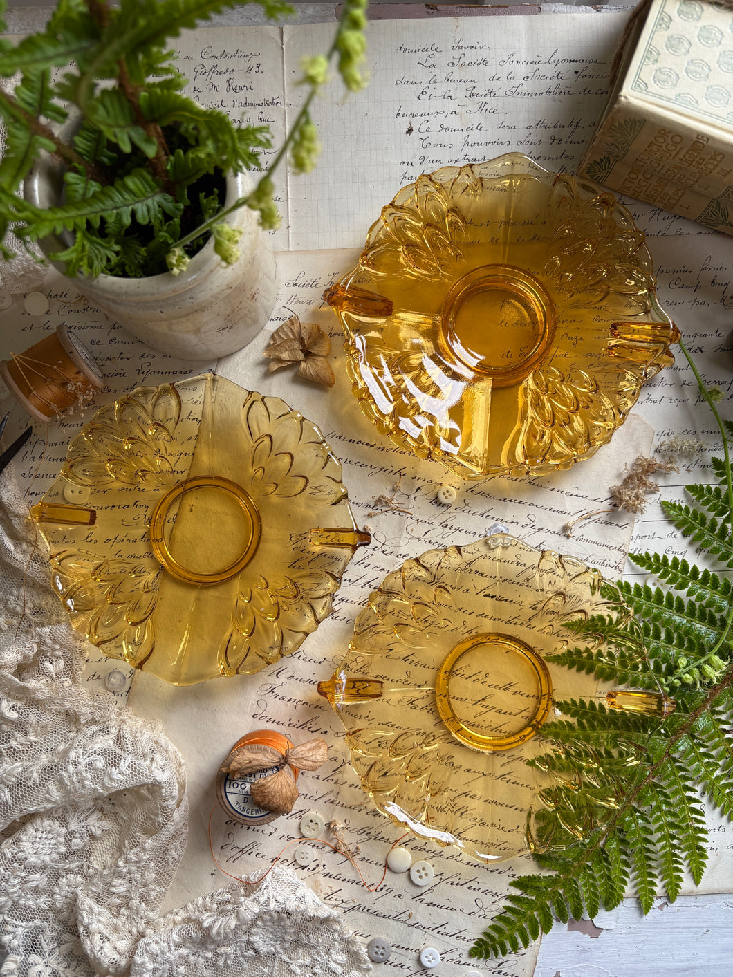 Vintage Amber Glass Dish Set