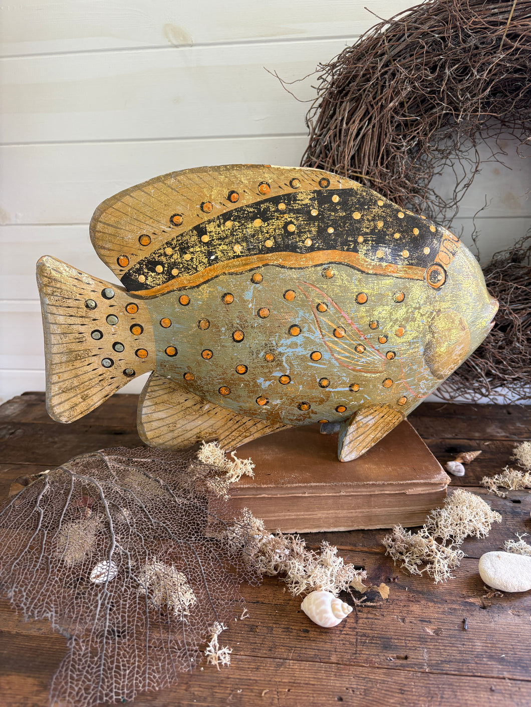 Large Hand Painted Wooden Decorative Fish