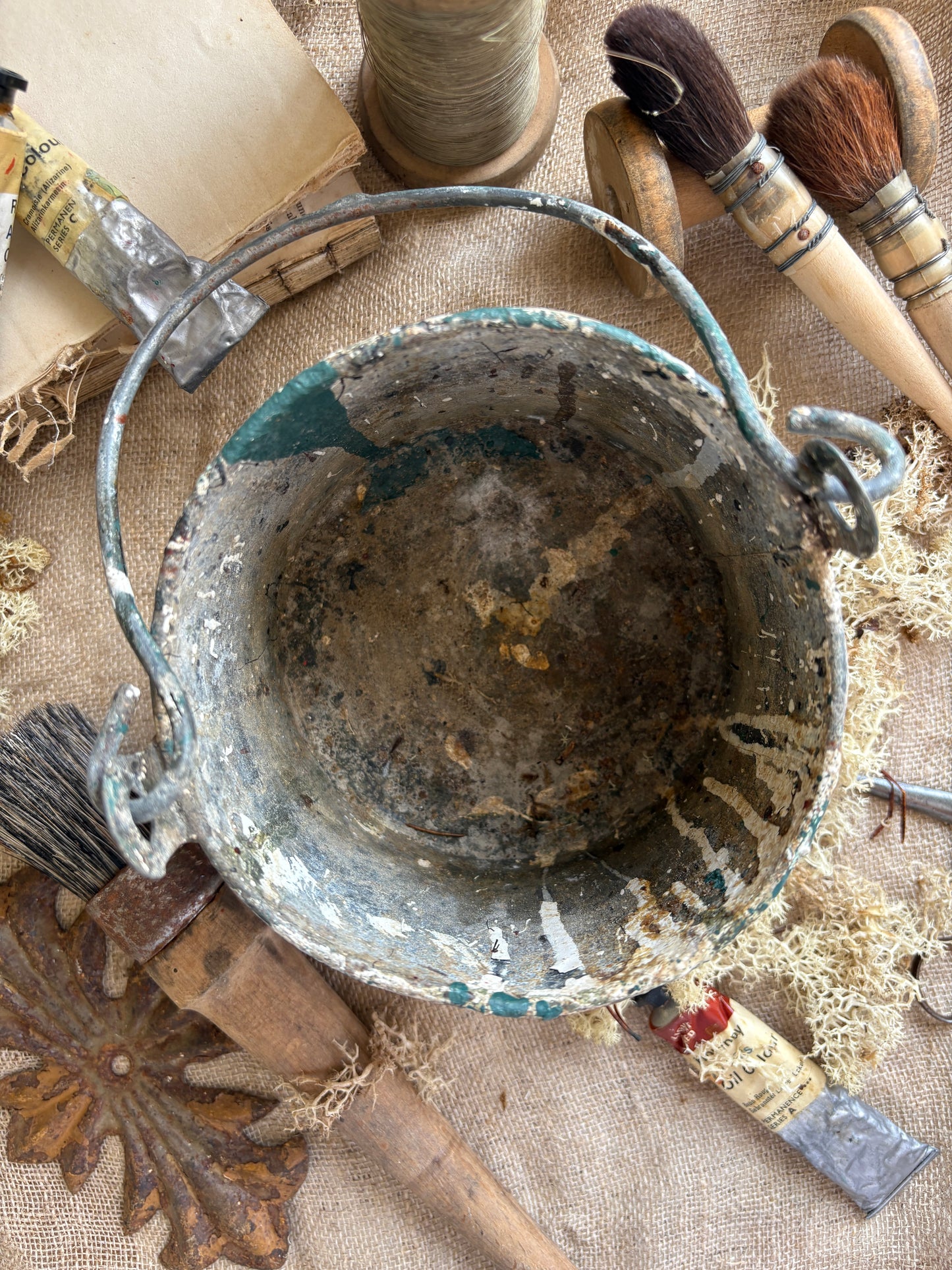Vintage Galvanised Metal Paint Kettle