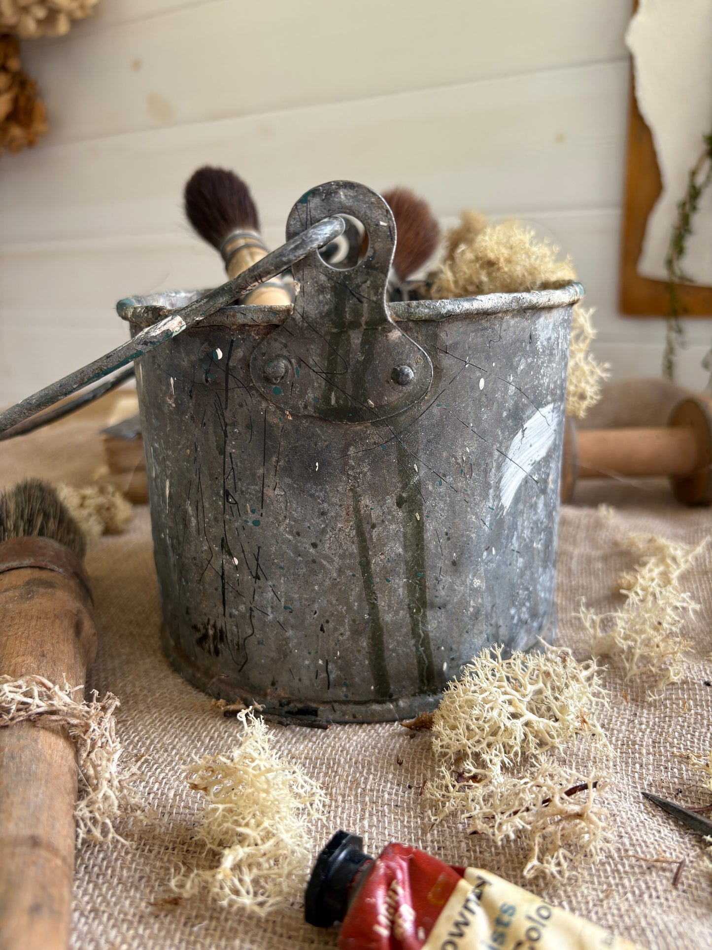 Vintage Galvanised Metal Paint Kettle