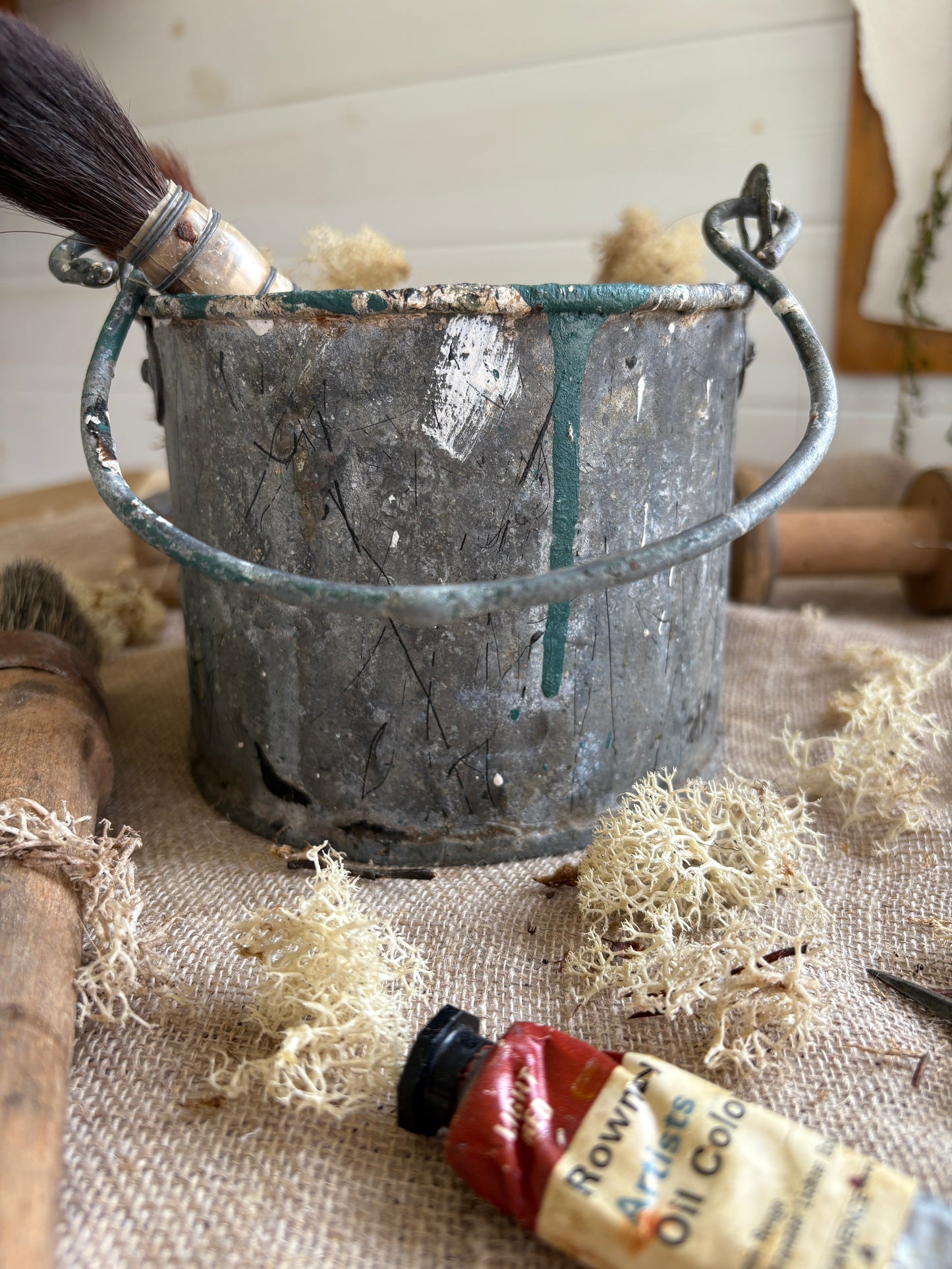 Vintage Galvanised Metal Paint Kettle