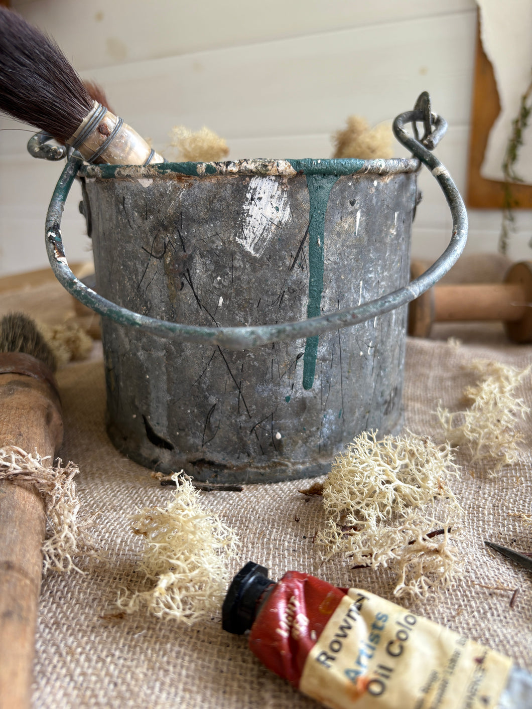Vintage Galvanised Metal Paint Kettle