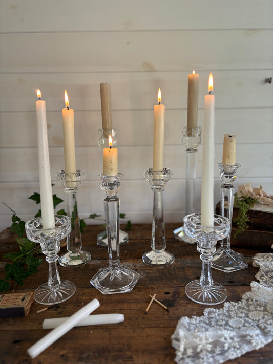 Vintage Clear Glass Candlesticks – Mixed Pairs